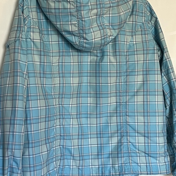Eddie Bauer Hooded Jacket Womens SZ Large Full Zip Blue Plaid Pocket On Sleeve - Picture 9 of 9